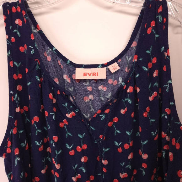 Evri‎ Blue Sleeveless Blouse Tiered Cherries Tassel Ties Size 1X - Picture 2 of 5